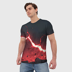 Футболка мужская Красная молния на черной текстуре, цвет: 3D-принт — фото 2