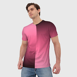 Футболка мужская Розовый с затемнением градиент пополам, цвет: 3D-принт — фото 2