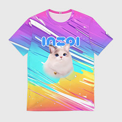 Мужская футболка Inzoi кошечка на радужном фоне