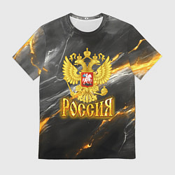 Мужская футболка Россия черно-желтый фон