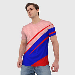 Футболка мужская Красно-синий текстурный с полосами, цвет: 3D-принт — фото 2