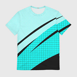 Мужская футболка Абстрактный чёрно-голубой с полосами