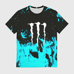 Мужская футболка Monster energy голубой огонь