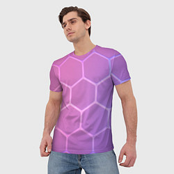 Футболка мужская Розовые неоновые соты, цвет: 3D-принт — фото 2
