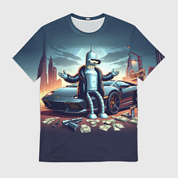 Мужская футболка Бендер рядом с Ламбо и рассыпанным баблом