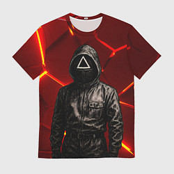 Футболка мужская Игра в кальмара - страж в черном, цвет: 3D-принт