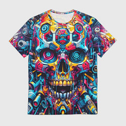 Мужская футболка Кибер череп - нейроарт паттерн