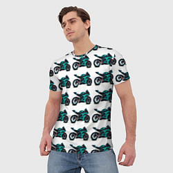 Футболка мужская Motorbike light blue, цвет: 3D-принт — фото 2