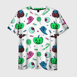 Мужская футболка Halloween light green pumpkin - паттерн