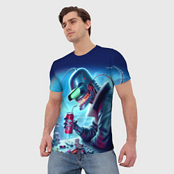 Футболка мужская Кибер Бендер пьёт лимонад - неоновое свечение, цвет: 3D-принт — фото 2