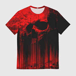 Мужская футболка Красный череп на фоне абстракции