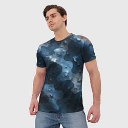 Футболка мужская Синий камуфляж с каплями, цвет: 3D-принт — фото 2