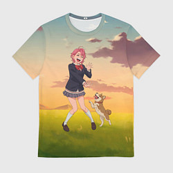 Мужская футболка Сиратори Айра играет с песиком - Дандадан