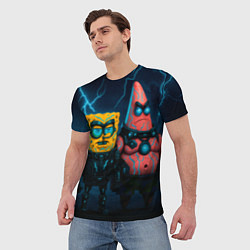 Футболка мужская Спанч Боб и Патрик киберпанк, цвет: 3D-принт — фото 2