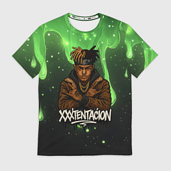 Футболка мужская XXXTentacion на фоне зеленой краски, цвет: 3D-принт