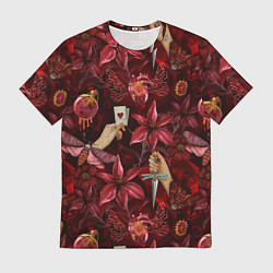 Футболка мужская Бордовая готика с сердцем, лилиями и мотыльками, цвет: 3D-принт