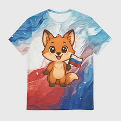 Мужская футболка Лисенок с флагом России