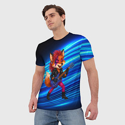 Футболка мужская Лиса в косухе и гитарой - рок звезда, цвет: 3D-принт — фото 2