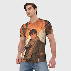 Футболка мужская Берсерк Гатс в клетчатом шарфе, цвет: 3D-принт — фото 2