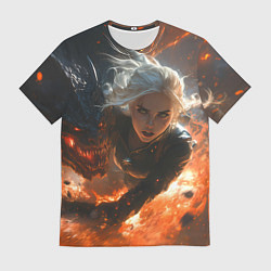 Мужская футболка Цири и дракон в огне
