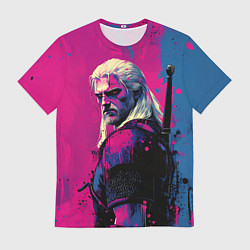 Мужская футболка Ведьмак стоит боком