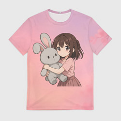 Футболка мужская Девочка обнимает зайцика в аниме, цвет: 3D-принт
