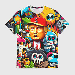 Мужская футболка Дональд Трамп в компании мультяшных персонажей