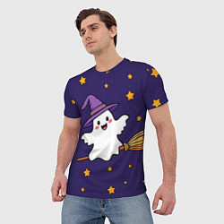 Футболка мужская Хэллоуин, привидение на метле, цвет: 3D-принт — фото 2