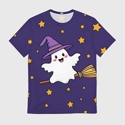 Мужская футболка Хэллоуин, привидение на метле