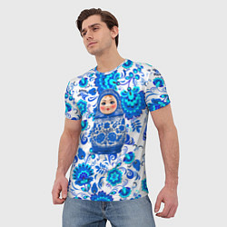 Футболка мужская Русская матрёшка в гжельских узорах, цвет: 3D-принт — фото 2