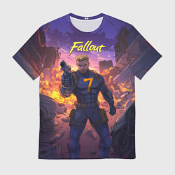 Мужская футболка Fallout седьмой на фоне взрывов