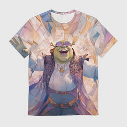 Футболка мужская Шрек на фоне витражей, цвет: 3D-принт