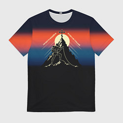 Мужская футболка На бога надейся сине-красный арт