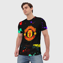 Футболка мужская Манчестер Юнайтед краски неон, цвет: 3D-принт — фото 2