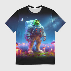 Мужская футболка Шрек бравый космонавт - неоновое свечение