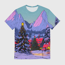 Мужская футболка Новогодние елки в горном городке