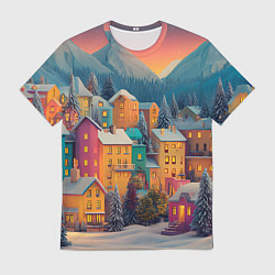 Футболка мужская Новогодний город в горах, цвет: 3D-принт