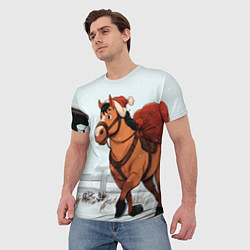 Футболка мужская Лошадка везет новогодние подарки, цвет: 3D-принт — фото 2