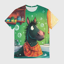 Мужская футболка Лошадь моется в ванной