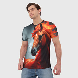 Футболка мужская Огненная лошадь на сером, цвет: 3D-принт — фото 2