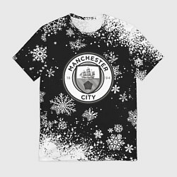 Мужская футболка Манчестер сити снежинки новый год