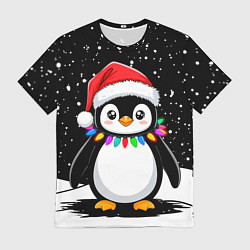 Футболка мужская Пингвин в шапке Санты, цвет: 3D-принт