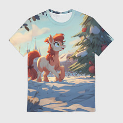 Мужская футболка Лошадка любуется елкой