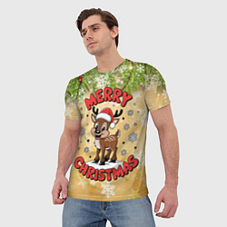 Футболка мужская Олень в шапке Санты, цвет: 3D-принт — фото 2