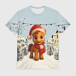 Мужская футболка Милая новогодняя лошадка с шарфом