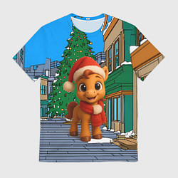 Мужская футболка Новогодняя лошадка и елка