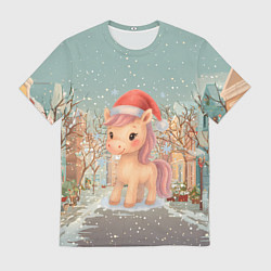 Мужская футболка Маленькая новогодняя милая лошадка