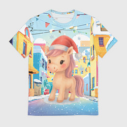 Футболка мужская Лошадка с новогоднем венком, цвет: 3D-принт