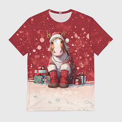 Футболка мужская Лошадка в новогодних сапогах, цвет: 3D-принт