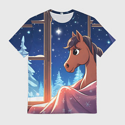 Мужская футболка Лошадка зимней звездной ночью